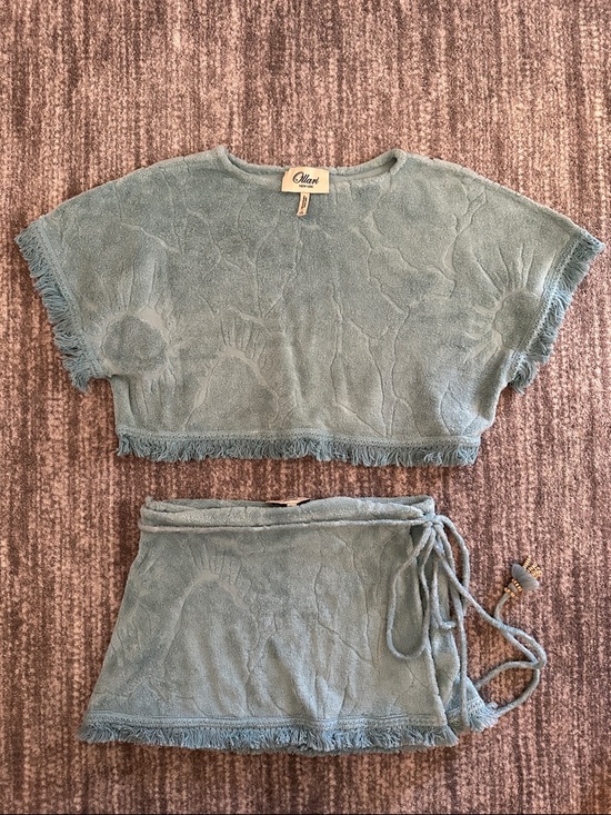 ollari Other - Light Teal Wrap Mini Skirt with Tassel Tie